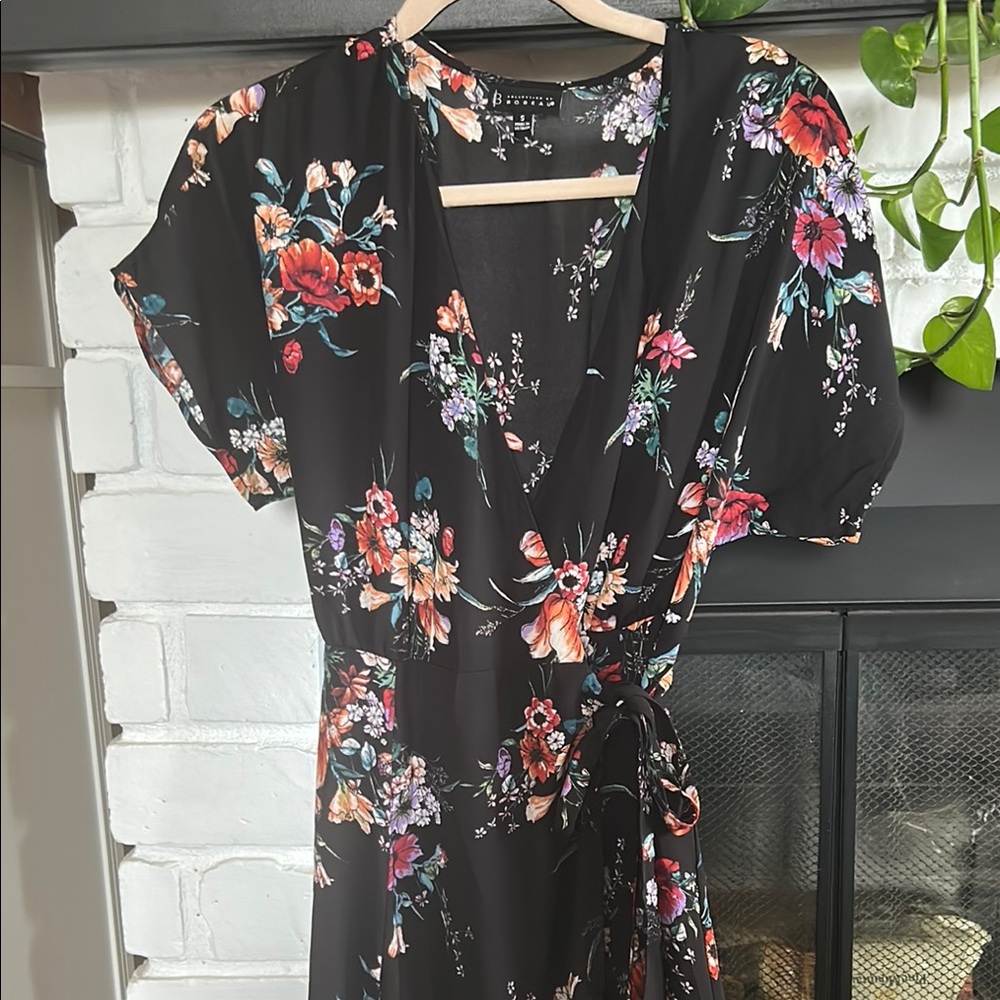 Bobeau Red and Black Maxi Dress with V-Neck